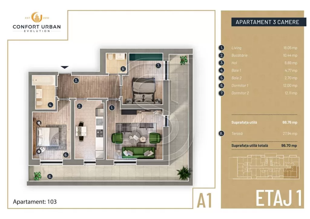 Apartament  3 camere